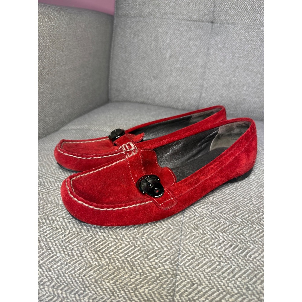 Joan & David Circa Comfort Red Suede Loafers Buckle Driving Flats 7.5M
